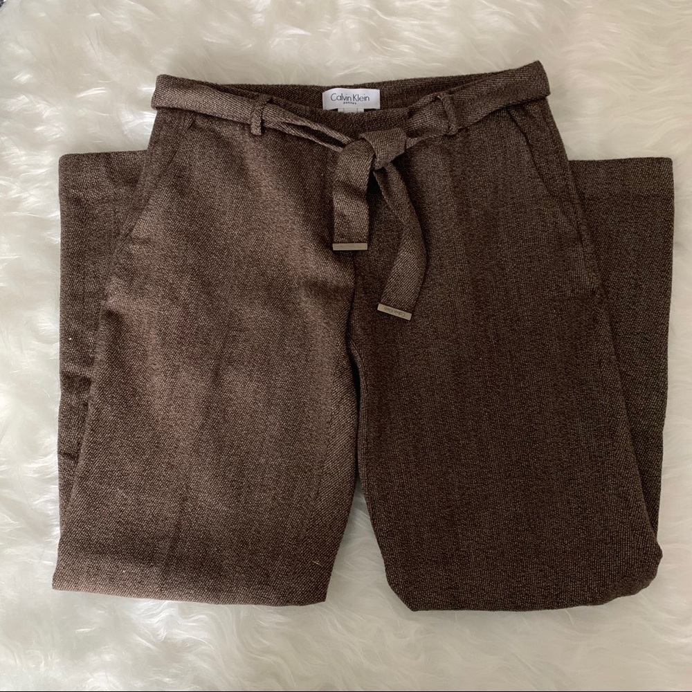 Calvin Klein Belted Straight Brown Women Pants